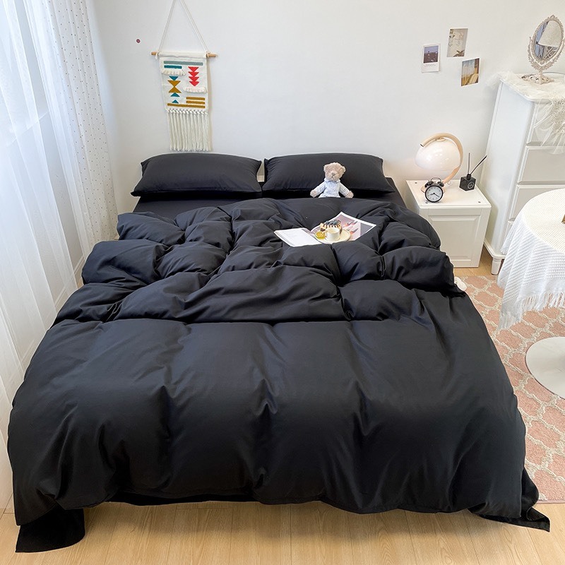 Bộ chăn ga gối cotton tici LIDACO notag - Full Ghi đậm