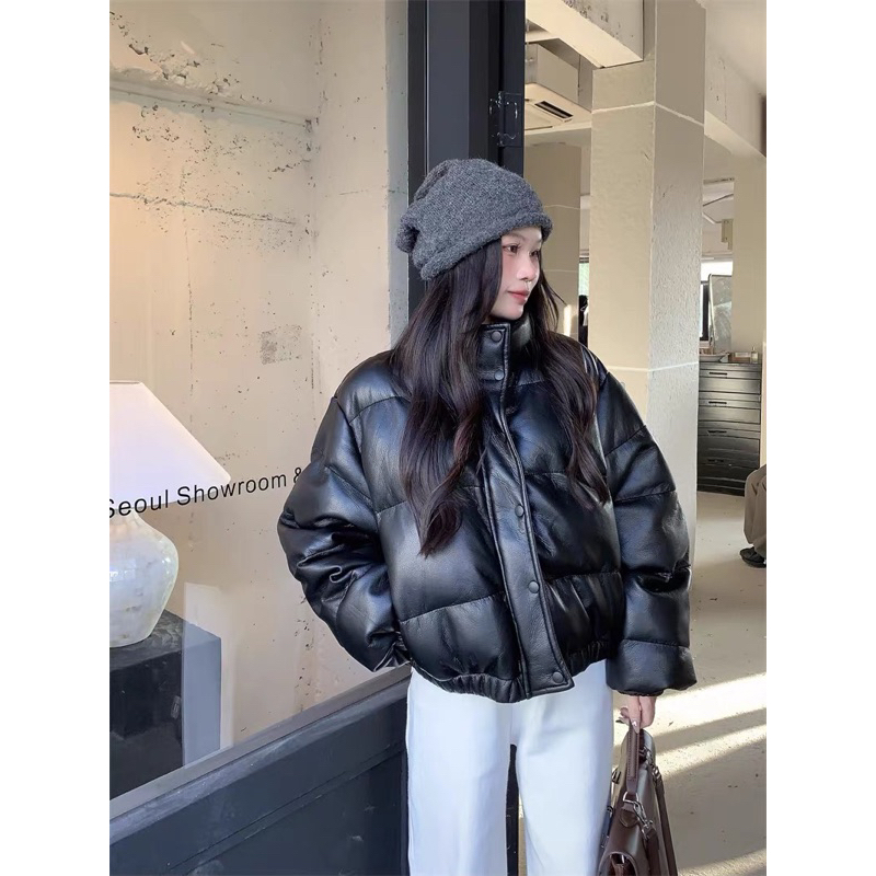 Áo Khoác Phao Da 3 Màu Dáng Ngắn Cá Tính Hàng QC Cao Cấp