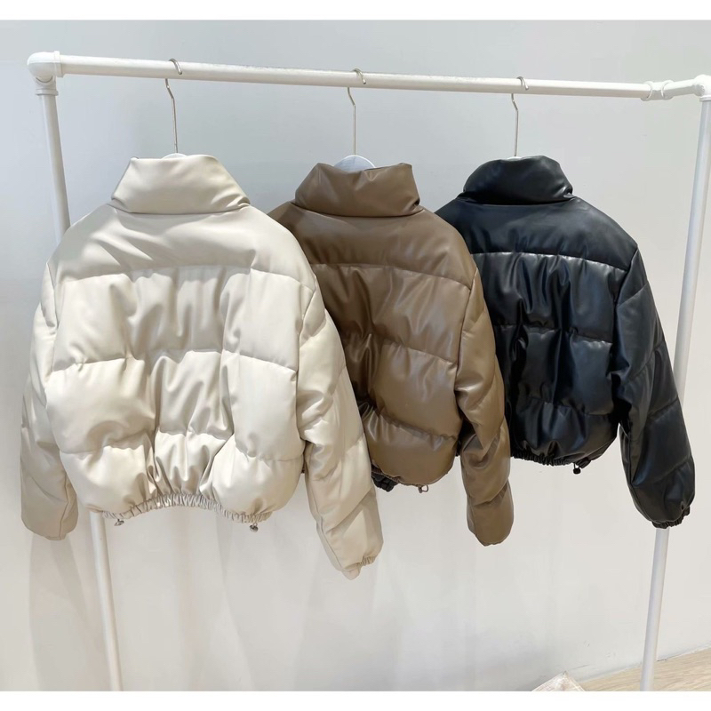 Áo Khoác Phao Da 3 Màu Dáng Ngắn Cá Tính Hàng QC Cao Cấp