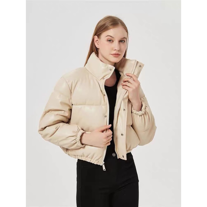 Áo Khoác Phao Da 3 Màu Dáng Ngắn Cá Tính Hàng QC Cao Cấp