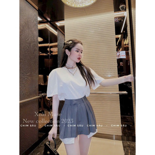 Set áo thun trắng quần xám