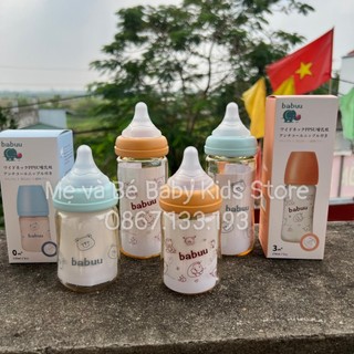 Bình sữa babuu ppsu cổ rộng họa tiết gấu cam dung tích 170ml, 270ml