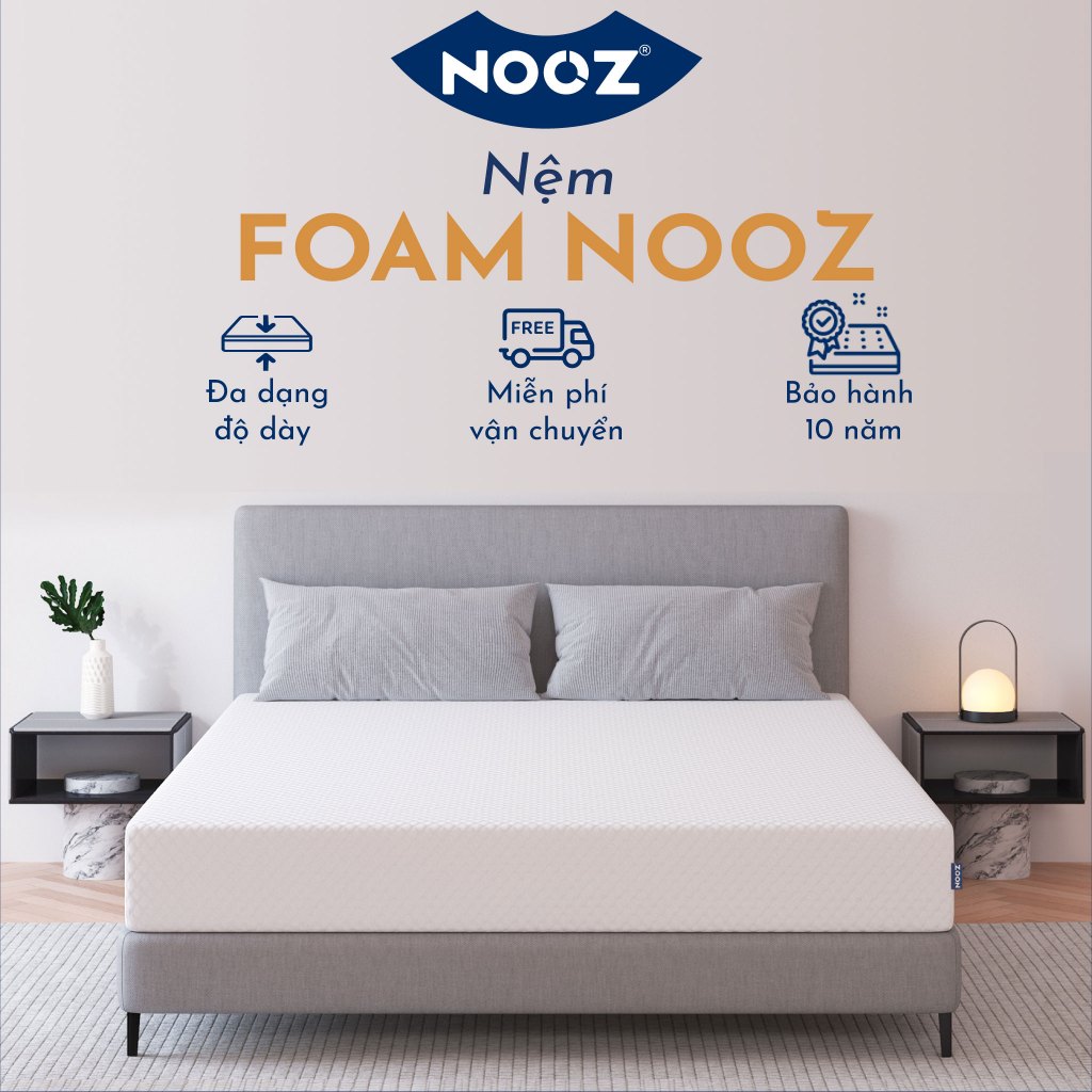 Nệm Foam NOOZ Home Goods Mattress Tiêu Chuẩn CertiPUR-US Với Hai Tầng Foam Nâng Đỡ Ruột Đệm Cao Su Non Vỏ Đệm Tencel