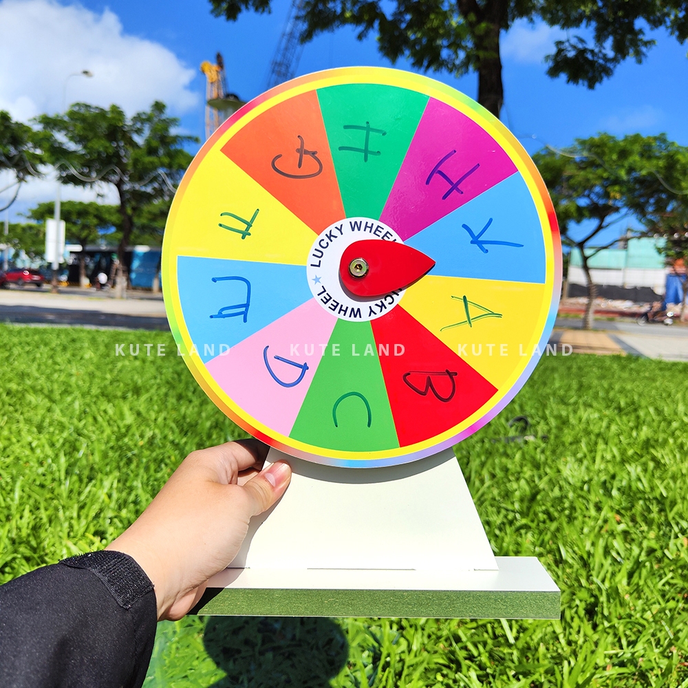 Vòng quay trúng thưởng may mắn 25 cm 10 ô có thể dùng làm giáo cụ dạy học viết bút bi lên rồi xóa mới V-M5