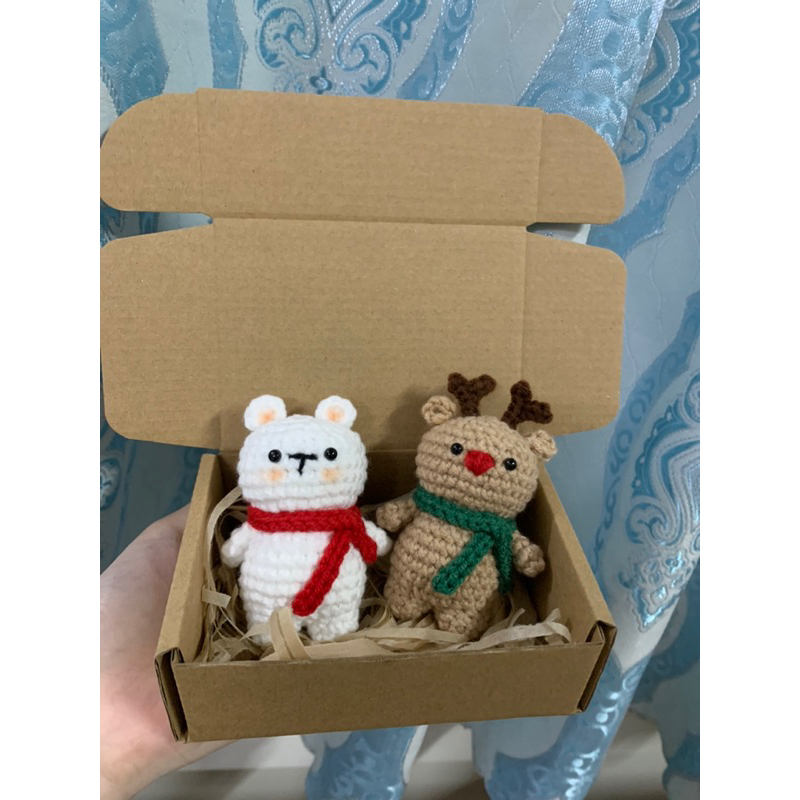 Móc khoá gấu noel bằng len