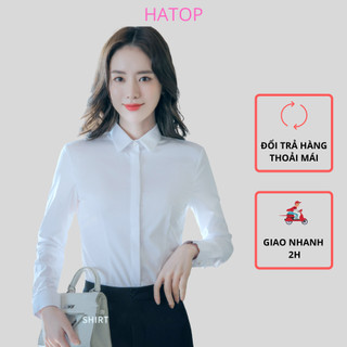 Áo sơ mi nữ tay dài giấu nút HATOP cao cấp vải cotton loại 1 màu trắng ASDT216