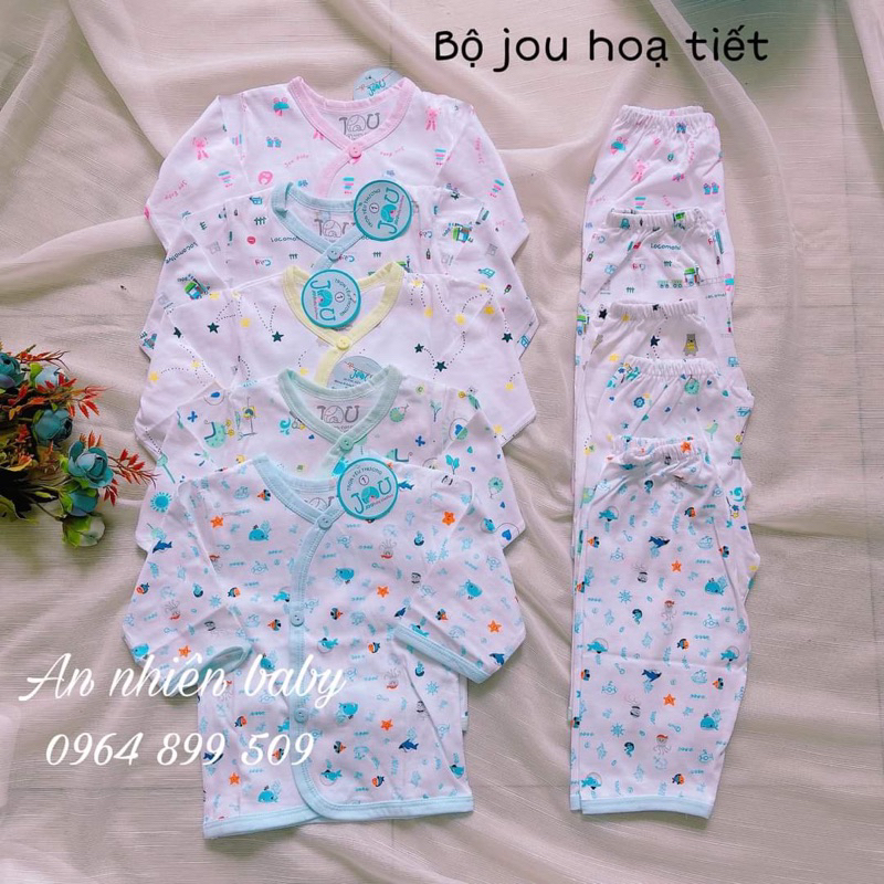 Bộ tay dài in Họa Tiết JOU, chất vải cotton 100% cao cấp mềm, mịn, thoáng mát