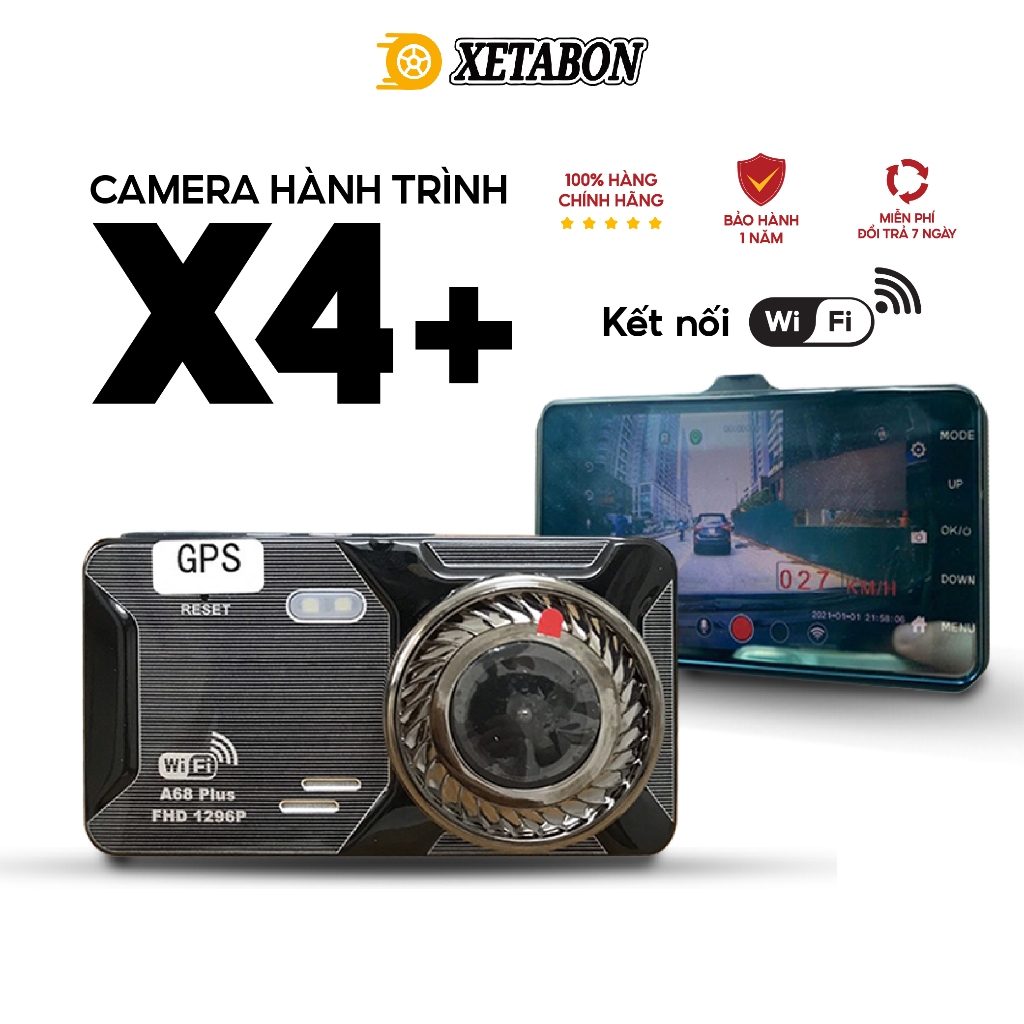 Camera hành trình ô tô X4PLUS 1080p FullHD, Có kết nối qua điện thoại, Hiển thị thông tin tốc độ, ghi hình trước sau