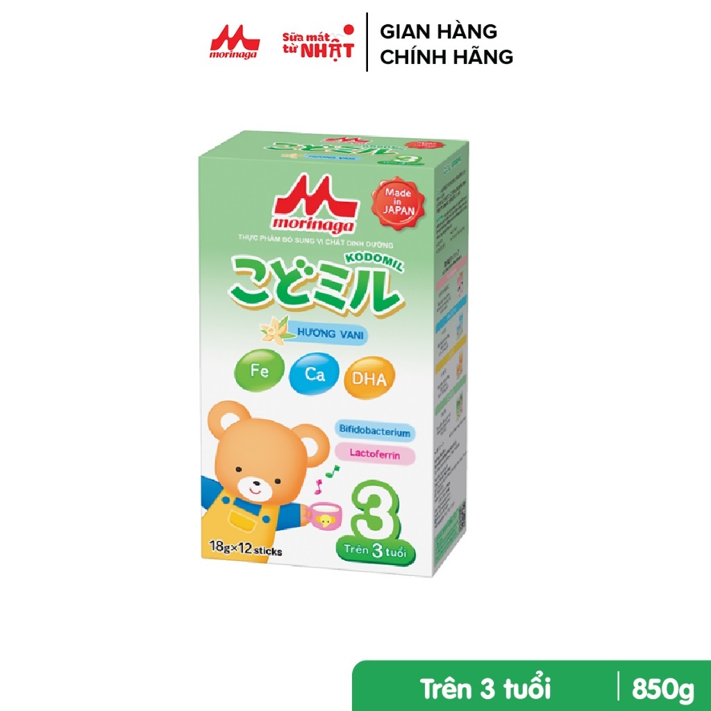 Sữa Morinaga số 3 Kodomil hộp giây 216g Hương Vani hàng mới chính hãng