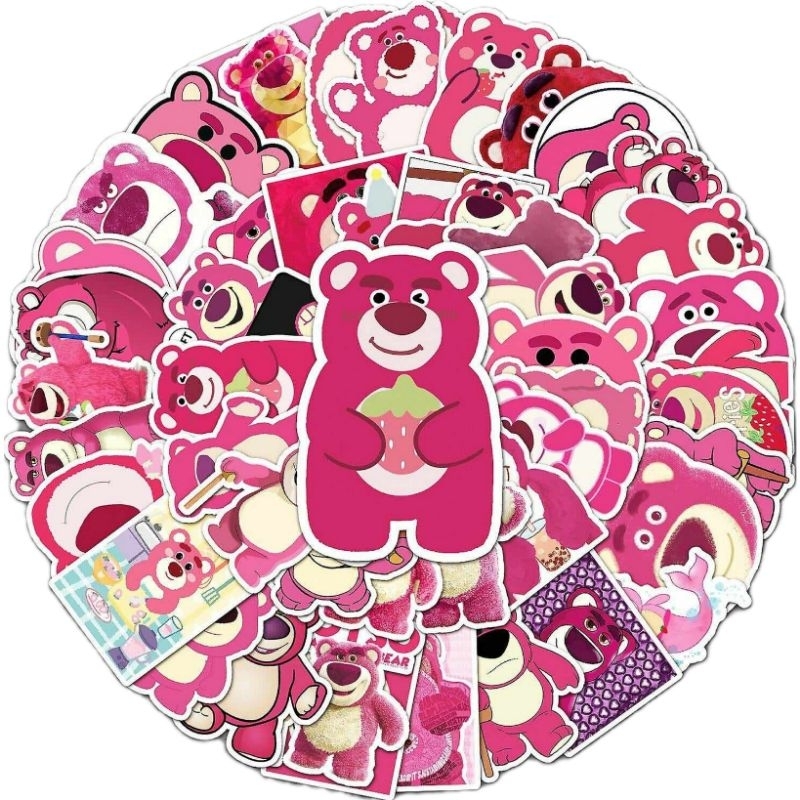 Bộ 50/100 hình dán sticker gấu dâu Lotso cute cho bé dán điện thoại, vali, laptop, mũ bảo hiểm, chất liệu decal cao cấp