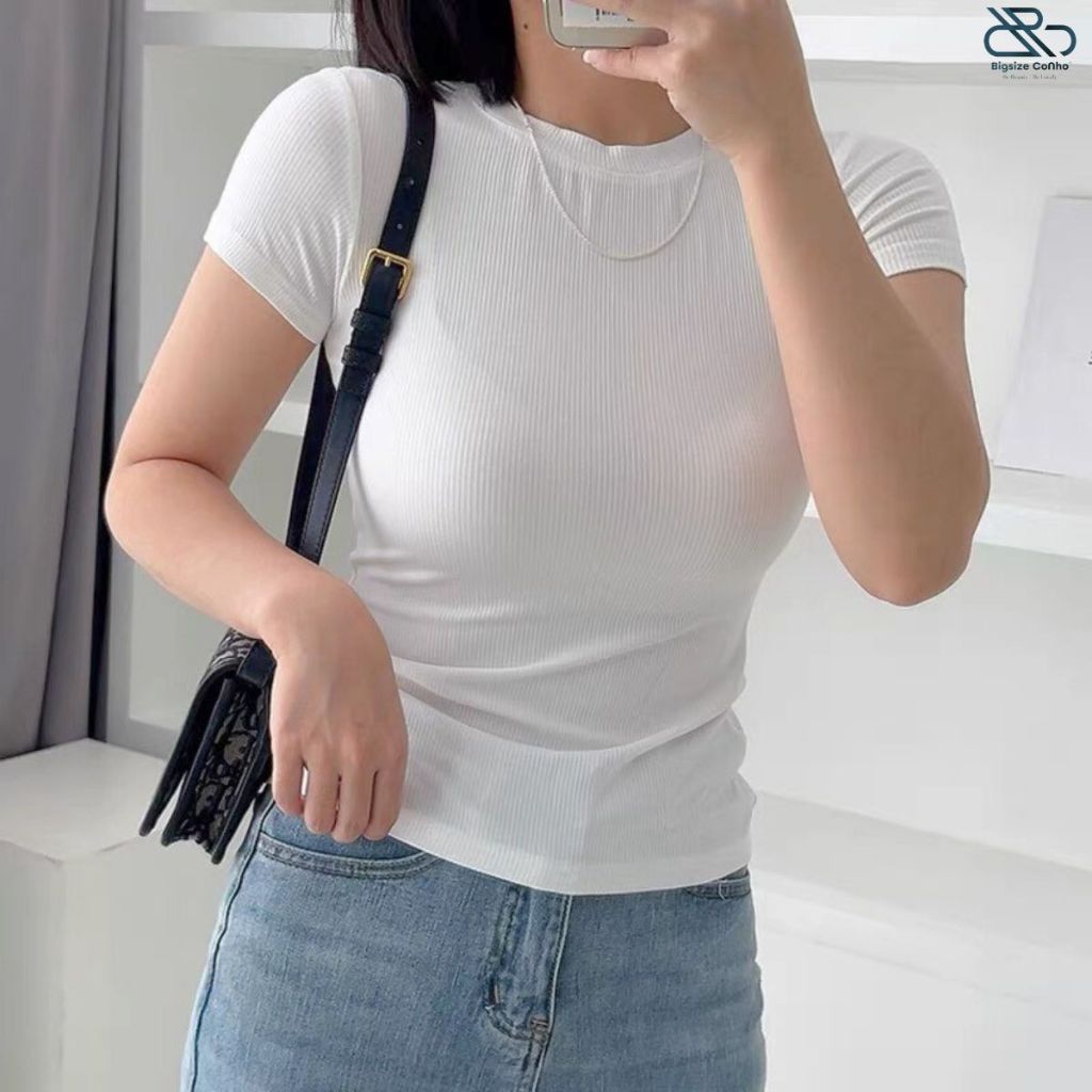 Áo Thun Croptop Cổ Tròn Bigsize Cô Nhỏ Chất Vải Gân Tăm Tôn Dáng Tôn Vòng 1 Sang Chảnh Basic Dễ Phối G102