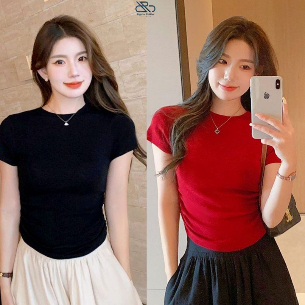 Áo Thun Croptop Cổ Tròn Bigsize Cô Nhỏ Chất Vải Gân Tăm Tôn Dáng Tôn Vòng 1 Sang Chảnh Basic Dễ Phối G102