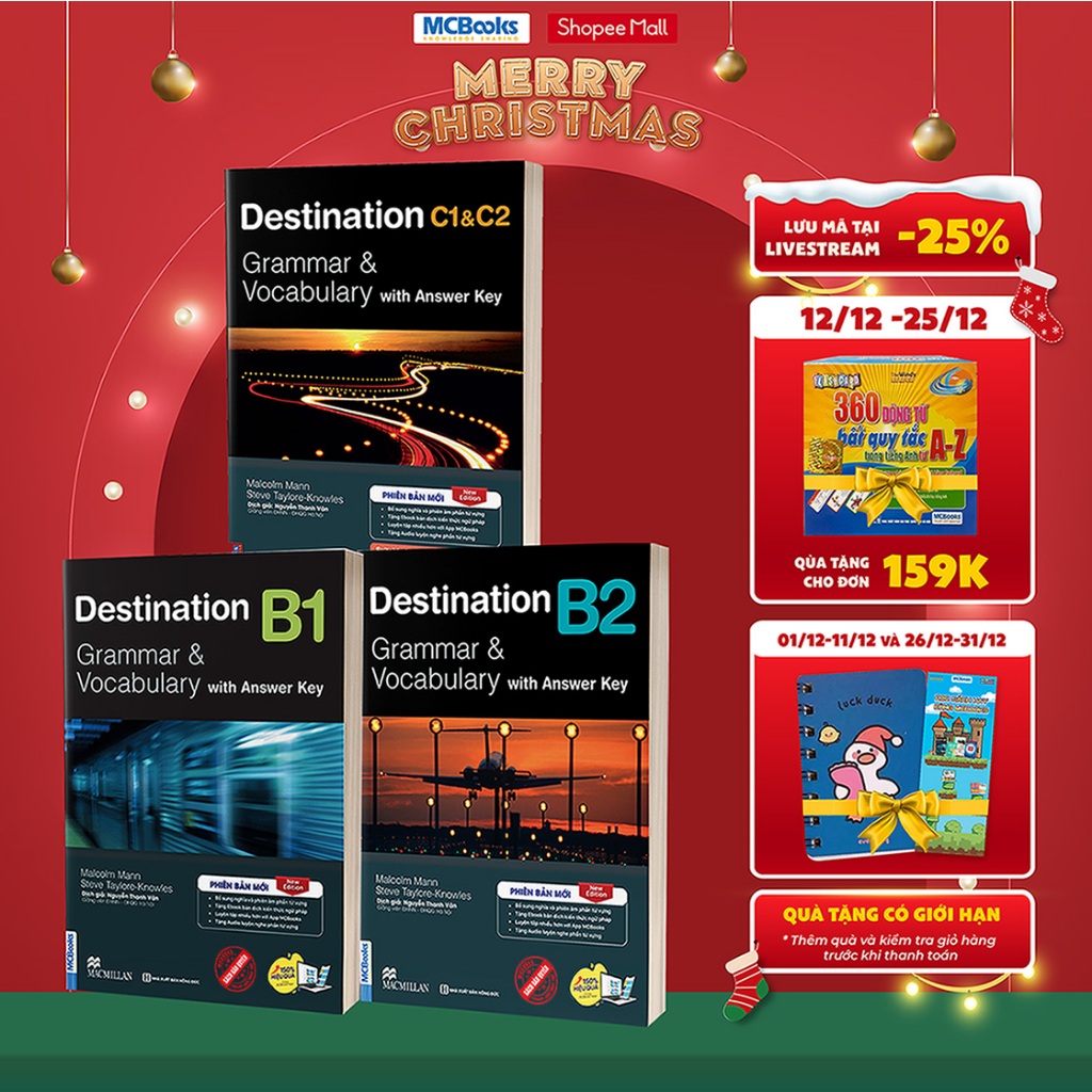 Sách - Combo 3 cuốn Destination Grammar & Vocabulary B1, B2, C1&C2 Phiên bản mới Kèm Đáp án và Bài tập - MCBooks