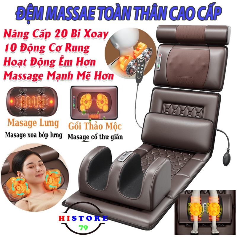 Đệm Massage Toàn Thân Da Cao Cấp, Nệm Massage Hồng Ngoại Xoa Bóp Giảm Đau Mỏi,Thư Giãn Phục Hồi Cơ Thể, Thảm Mát Xa Lưng