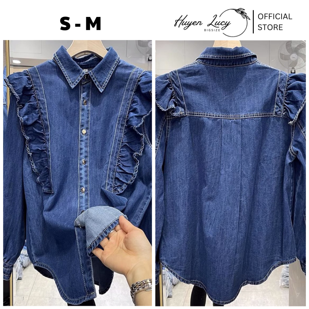 Áo sơ mi denim cổ bèo dài tay bò jeans màu xanh đi học đi chơi đi làm đi du lịch mùa xuân mùa hè mùa thu mùa đông