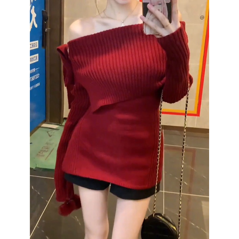 Áo len Bigsize bẹt vai tay nơ tiểu thư 55-100kg