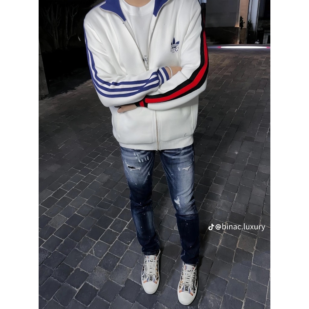 Áo Khoác Adidass phối tay kẻ vàng, Áo Khoác Adidas Gucci Nam Nữ Hotrend Dày Dặn Kiểu Dáng Unisex Nam Nữ chất Poly chuẩn