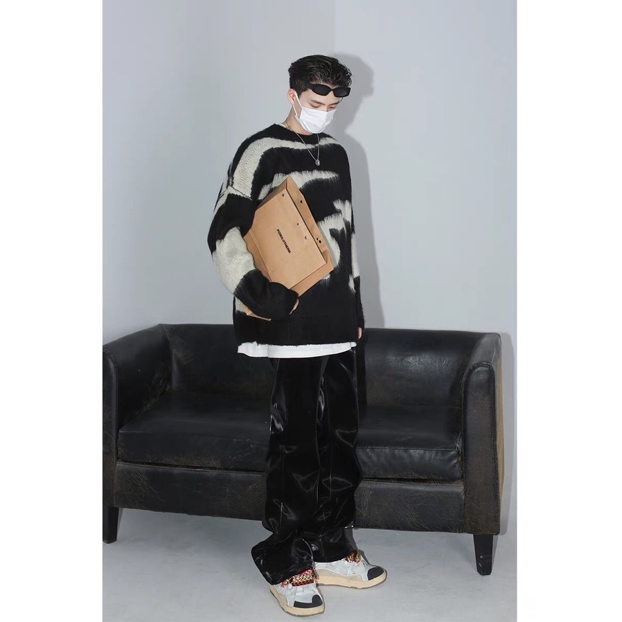 Áo len Sweater dệt kim form dáng rộng dài tay unisex Ulzzang, Áo len Oversize màu đen trắng nam nữ