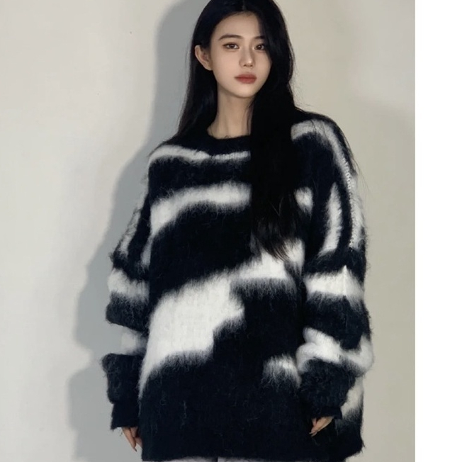 Áo len Sweater dệt kim form dáng rộng dài tay unisex Ulzzang, Áo len Oversize màu đen trắng nam nữ
