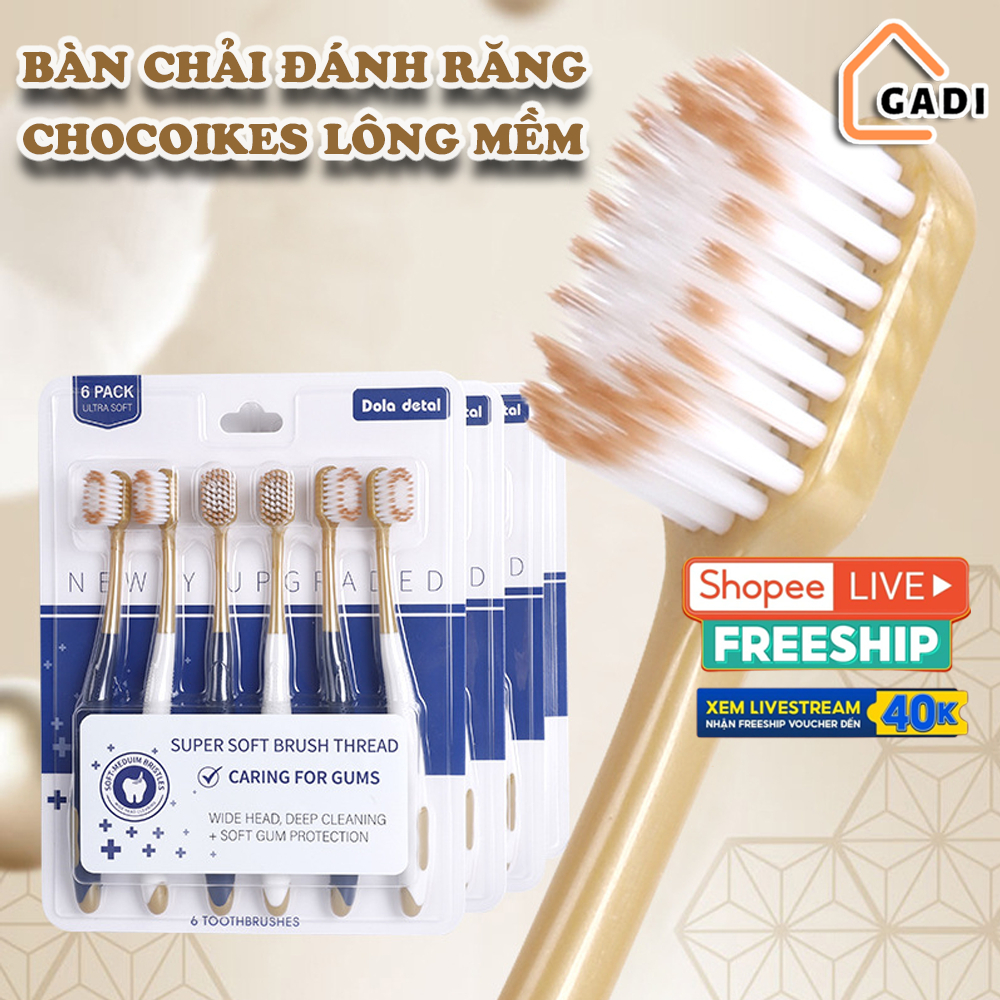 Combo 6 bàn chải đánh răng CHOCOIKES lông mềm, chải siêu êm, làm sạch sâu đánh sạch mảng bám, không gây đâu răng