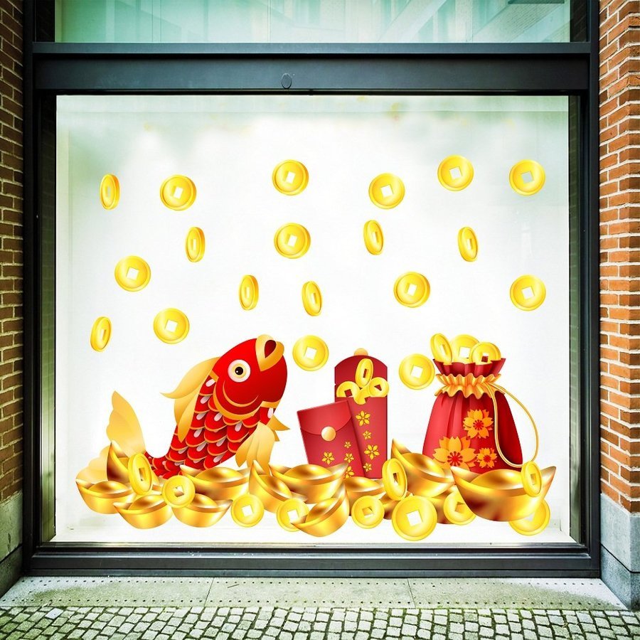 Decal Trang Trí Tết Giáp Thìn Tài Lộc May Mắn - Decal dán kính tết cao cấp có keo sẵn màu đẹp không để lại keo