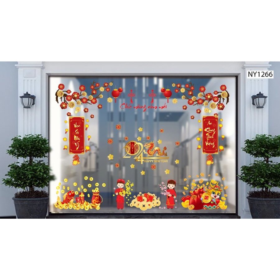Decal Trang Trí Tết Giáp Thìn Tài Lộc May Mắn - Decal dán kính tết cao cấp có keo sẵn màu đẹp không để lại keo