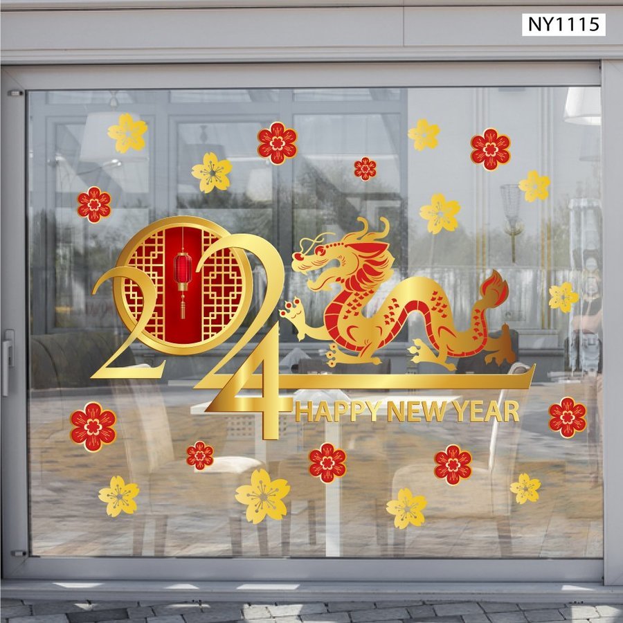 Decal Trang Trí Tết Giáp Thìn Tài Lộc May Mắn - Decal dán kính tết cao cấp có keo sẵn màu đẹp không để lại keo