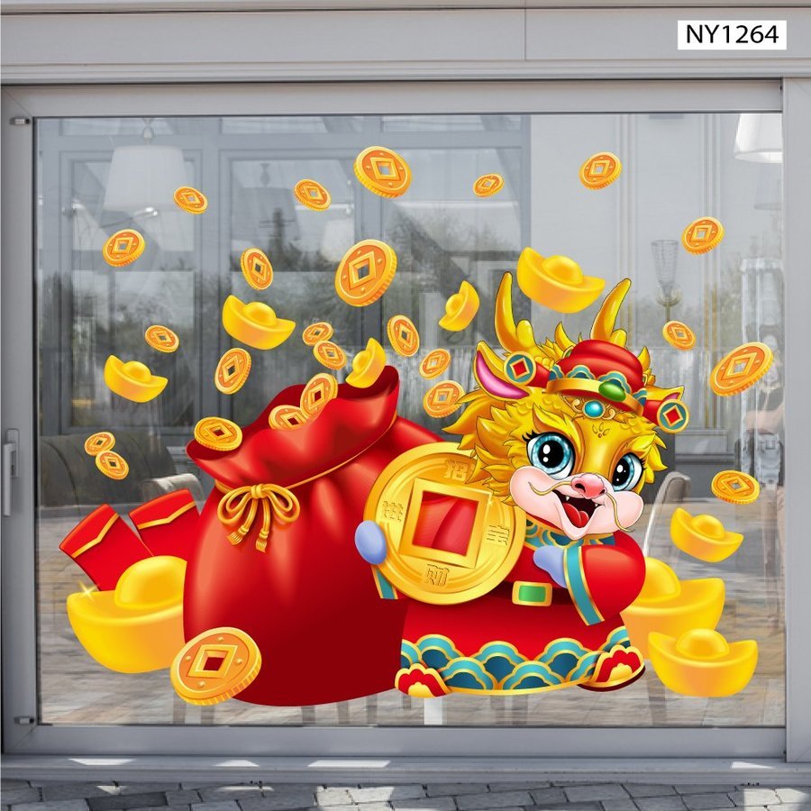 Decal Trang Trí Tết Giáp Thìn Tài Lộc May Mắn - Decal dán kính tết cao cấp có keo sẵn màu đẹp không để lại keo