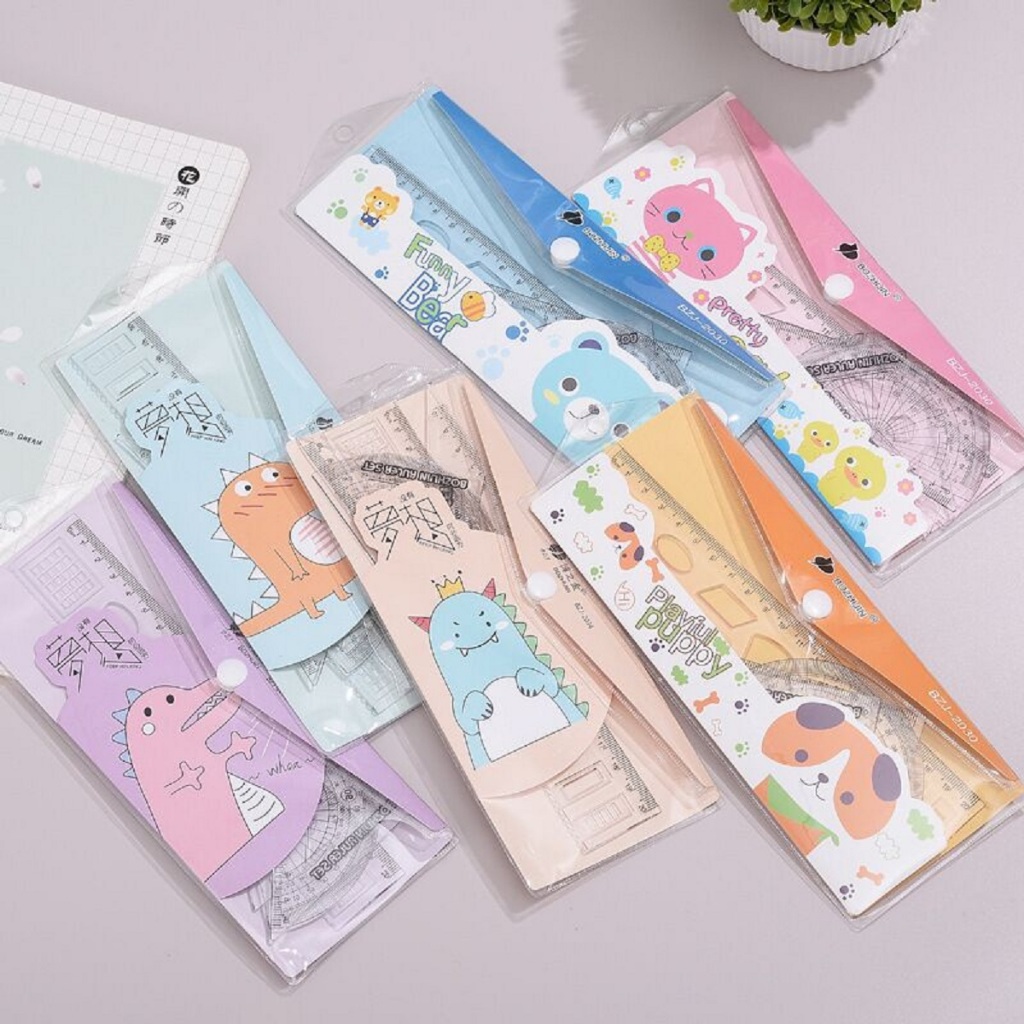 🍉Bộ thước ê ke 4 chi tiết nhiều mẫu DUASHOP.