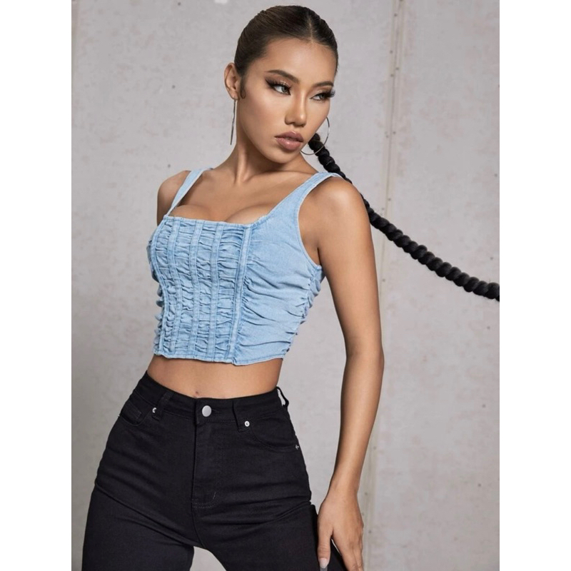 Áo jeans ba lỗ croptop Shein