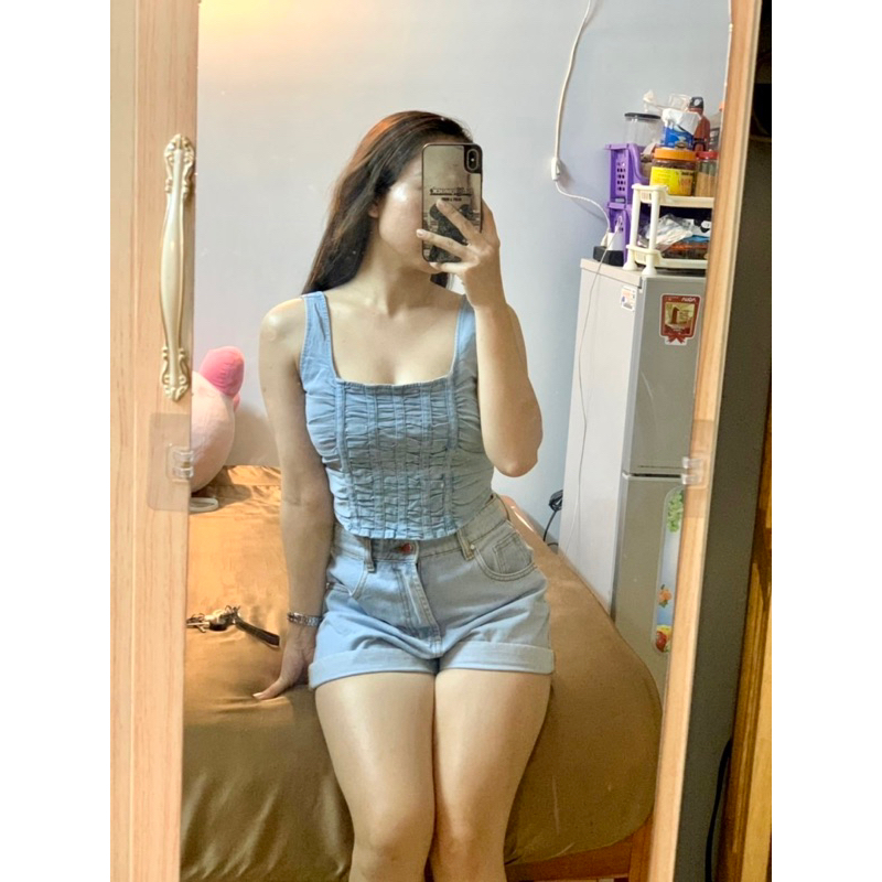 Áo jeans ba lỗ croptop Shein