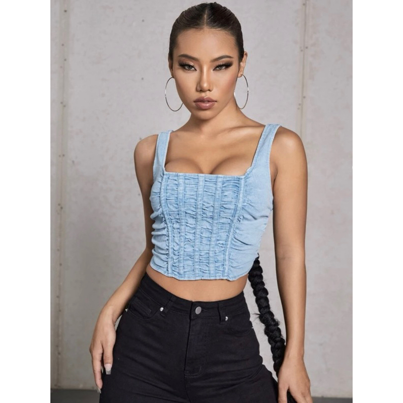 Áo jeans ba lỗ croptop Shein