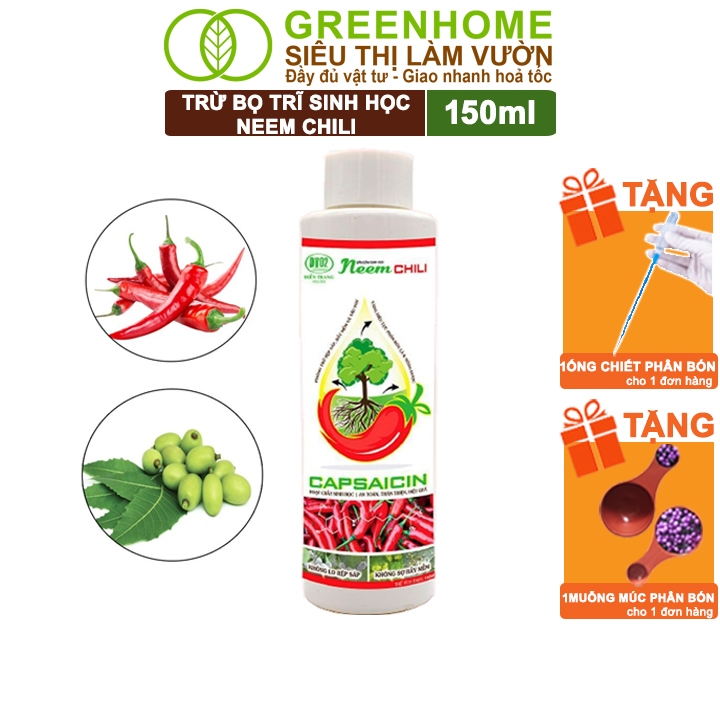 Dầu Neem Oil Greenhome, Neem Chili, 150ml, Sinh Học Kết Hợp Tinh Dầu Tỏi, Ớt, Trừ Bọ Trĩ, Nhện Đỏ, Rầy, Rệp Sáp Cho Cây