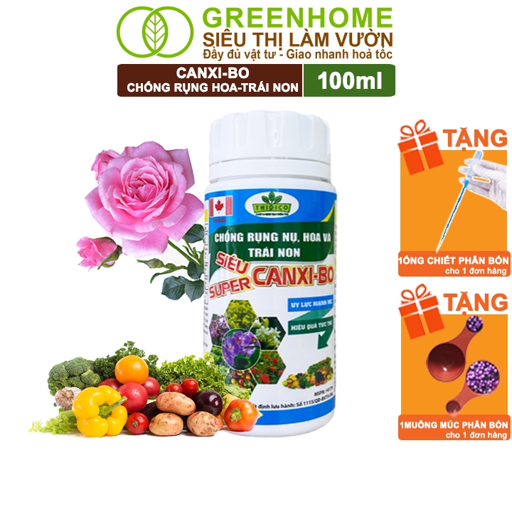 Phân bón Canxi Bo Greenhome, Chai 100ml, Tăng đậu trái, Chống rụng hoa và trái non, chống thối trái, dùng cho cây ăn quả