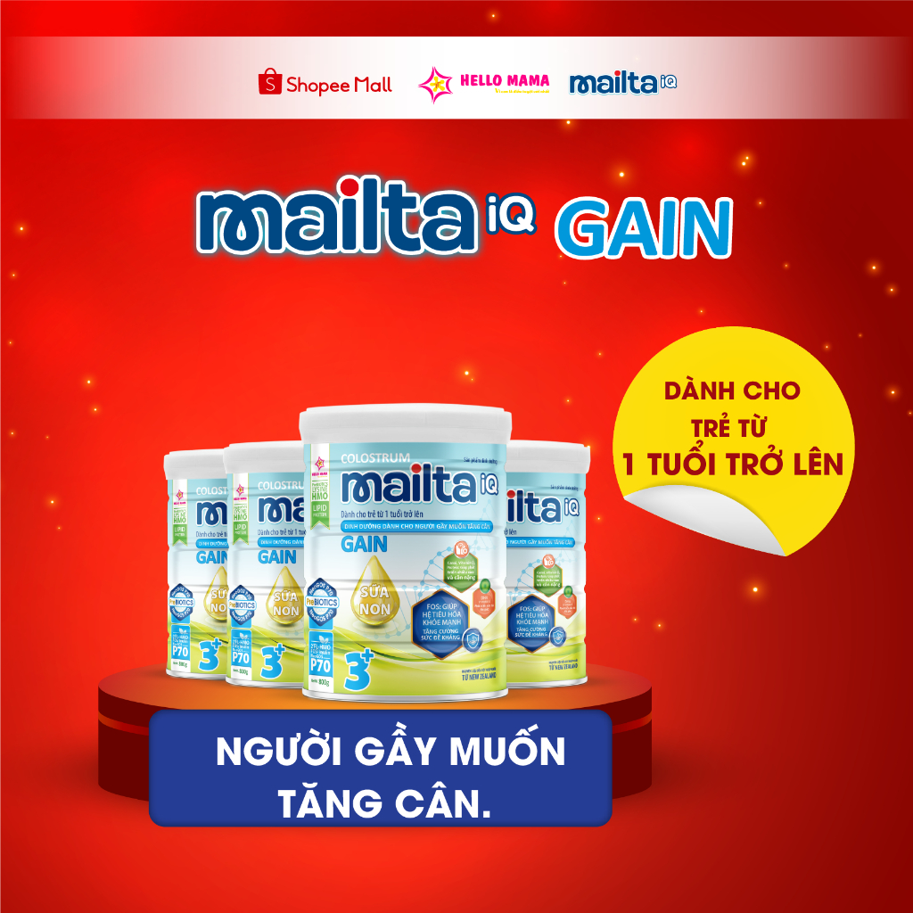 Combo 4 Sữa bột Mailta iQ Gain cho trẻ suy dinh dưỡng nhẹ cân 800G