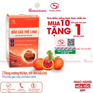 Dầu gấc Tuệ Linh - Giúp sáng mắt đẹp da - Chính hãng Tuệ Linh - Mẫu mới, hộp 60 viên - KM mua 10 tặng 1 tích điểm