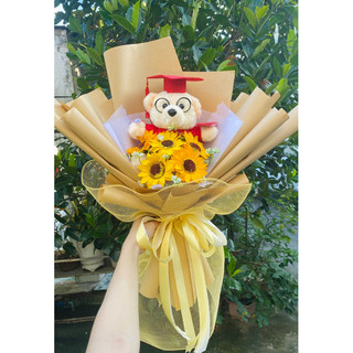 Bó hoa gấu gói bằng giấy Kraft cực sang