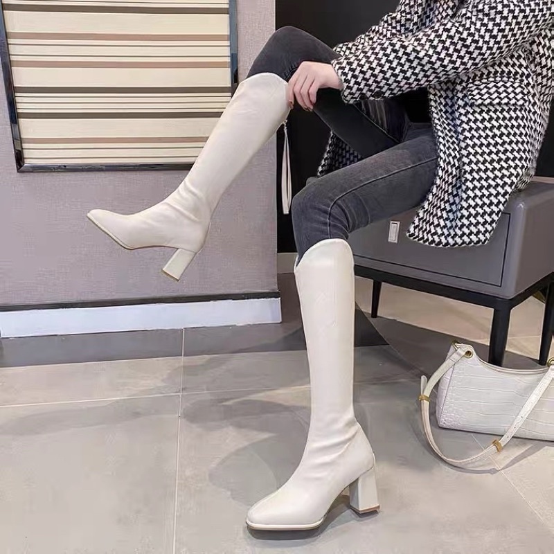 Giày boss nữ, Bốt đùi cao cổ Da mềm khóa sau cao cấp Boots đế vuông 5 cm boot thời trang mùa đông tặng kèm tấ