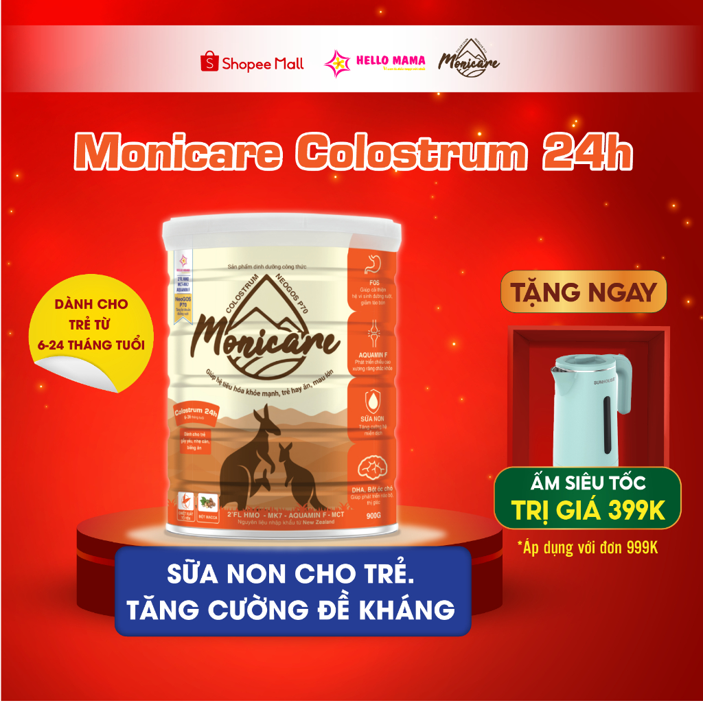 Sữa bột Monicare Colostrum 24h cho bé 6 - 36 tháng tuổi giúp Tiêu Hóa Khỏe, Đề Kháng Tốt - Hộp 900G