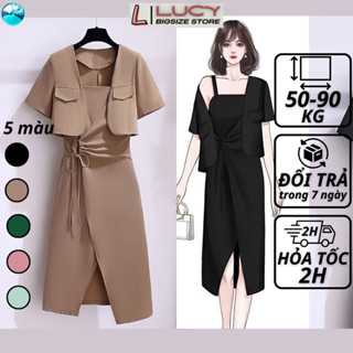 Váy đầm nữ Bigsize cách điệu xoắn eo tôn dáng, kèm áo khoác, phù hợp dự tiệc, đi làm 50-90kg - LUCY Bigsize