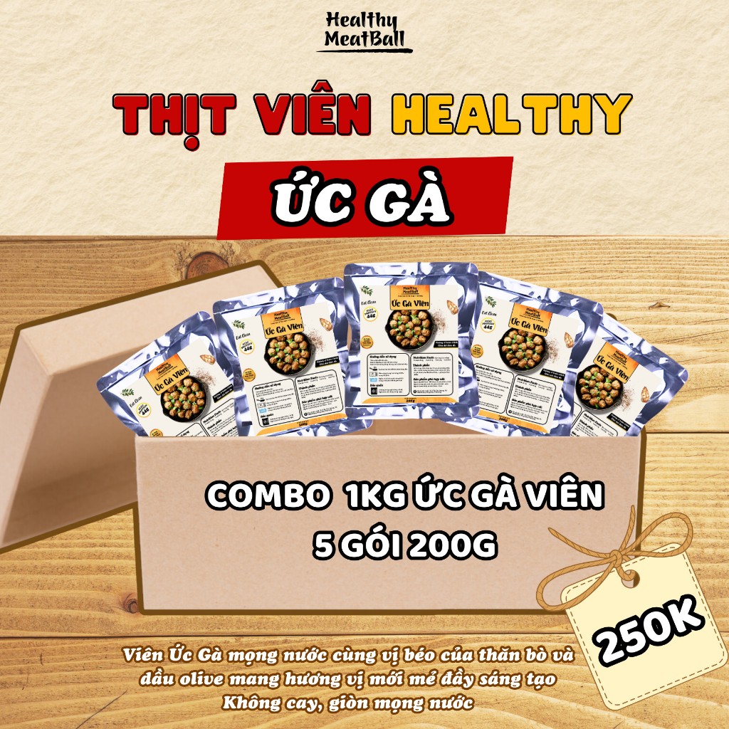 Combo 1KG 5 Gói Ức Gà Viên Ăn Liền Eat Clean - Ăn Kiêng Tăng Cơ Giảm Mỡ