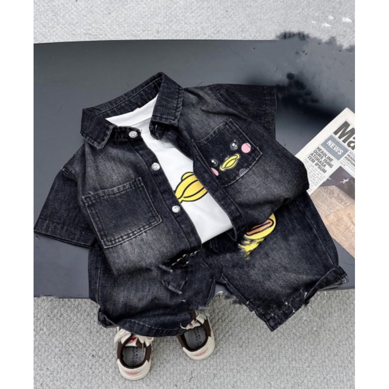 Set 3 chi tiết: Bộ jean kèm áo trong bé trai .