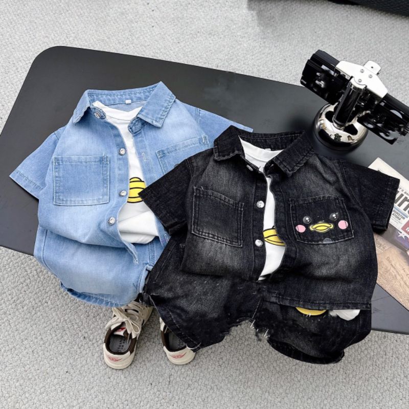 Set 3 chi tiết: Bộ jean kèm áo trong bé trai .