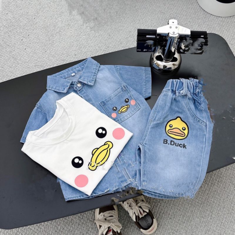 Set 3 chi tiết: Bộ jean kèm áo trong bé trai .