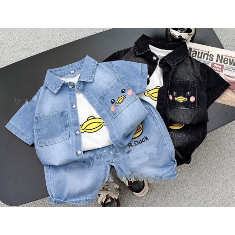 Set 3 chi tiết: Bộ jean kèm áo trong bé trai .