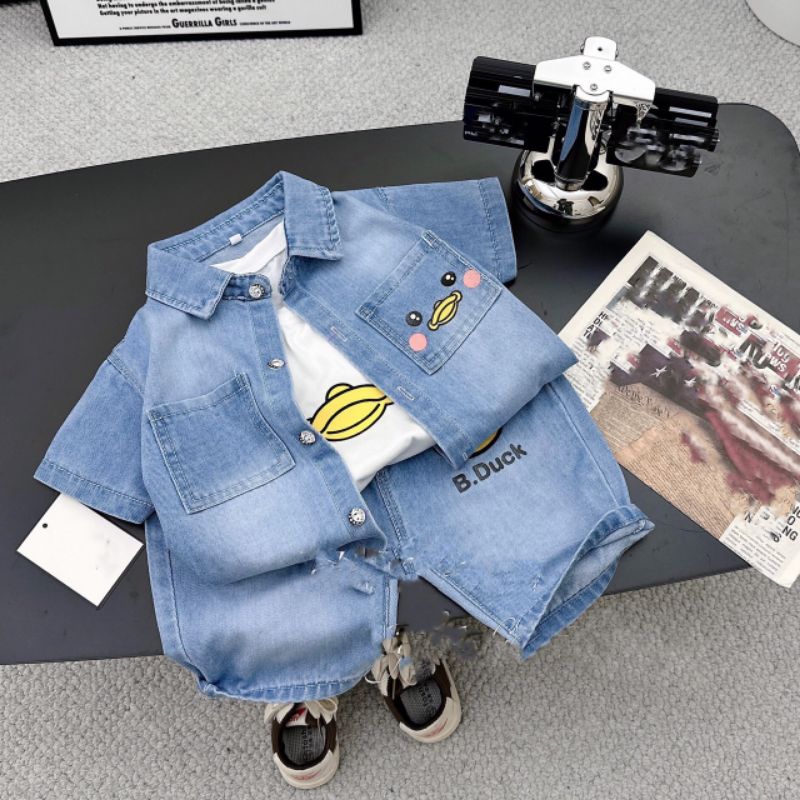 Set 3 chi tiết: Bộ jean kèm áo trong bé trai .