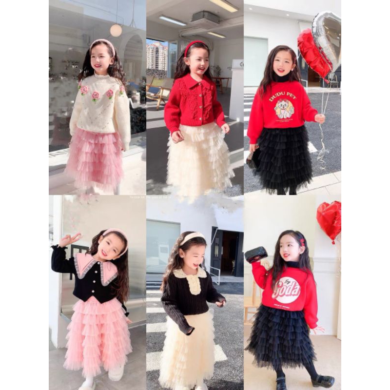 Chân váy   tầng bồng xinh xắn bé gái, dễ phối đồ