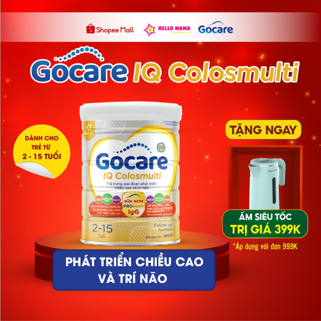 Sữa bột Gocare IQ Colosmulti cho trẻ từ 2-15 tuổi trong giai đoạn phát triển chiều cao và trí não - Hộp 900G