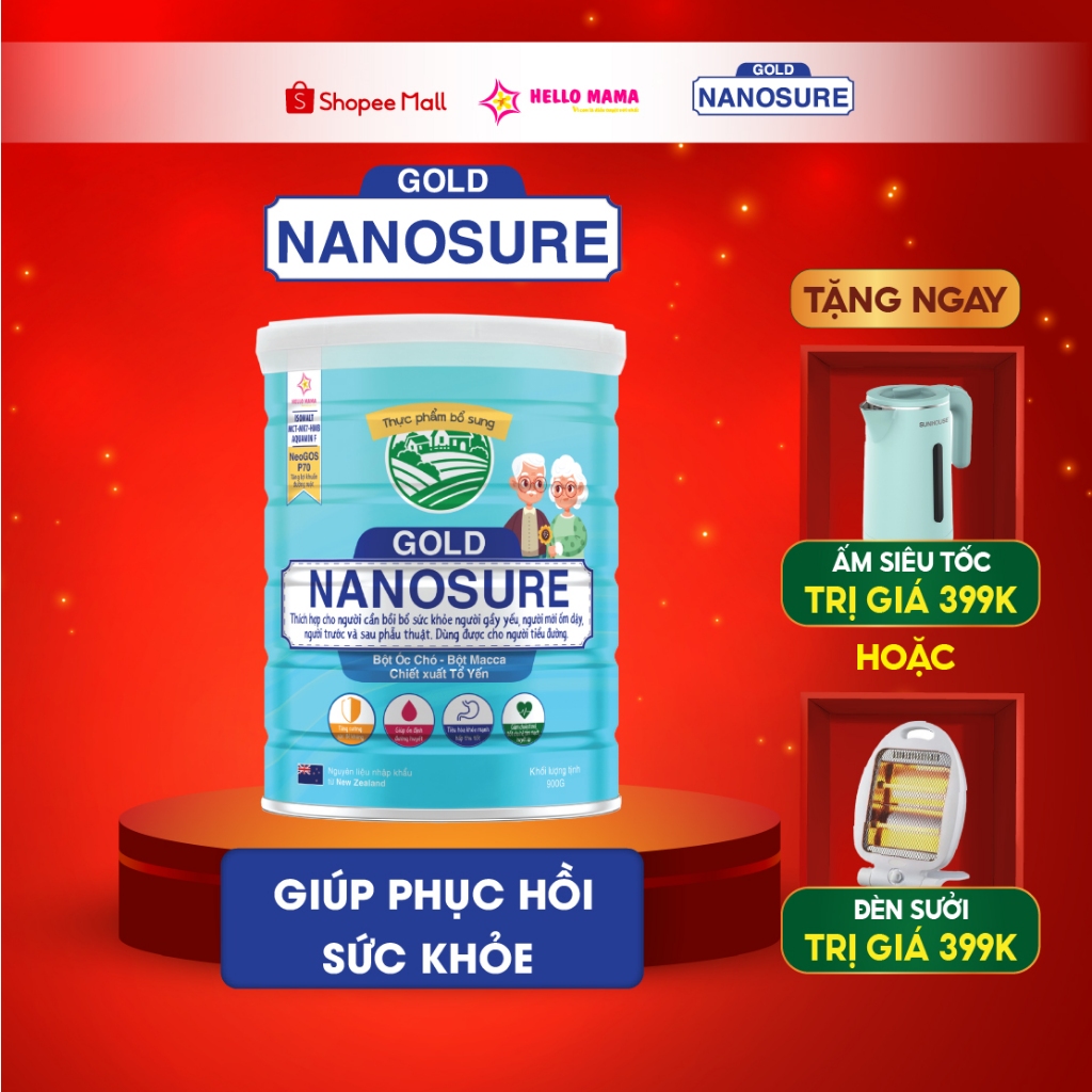 Sữa bột Nanosure Gold bồi bổ sức khỏe cho người già, người ốm yếu, kém ăn, chậm hấp thu, người bị tiểu đường - Hộp 900G