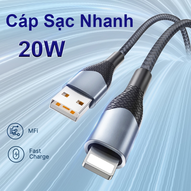 Dây sạc bọc dù 20W 3A Sạc Nhanh 1M Bảo Hành 12 Tháng cho ip 14 13 12 11 6 7 8 ...